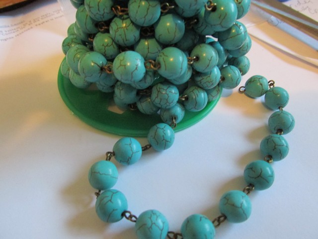 (image for) Bead Chain - Turquoise - Bronze (1ft) 12mm